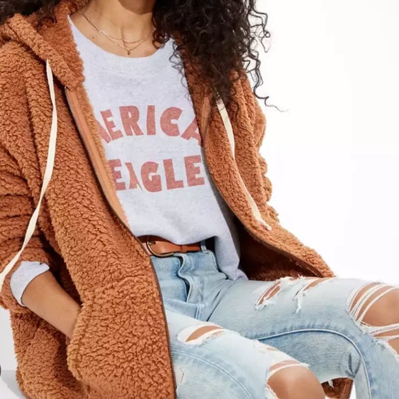American Eagle Hooded Sherpa Zip Up - Picture 1 of 4